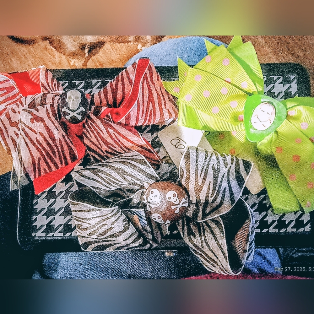 skull hair bows halloween polka dot hair accessory